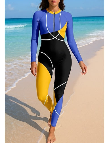 Rash Guard Full Body Swimwear Dive Skin Suit Front Zip Upf50+ Quick Dry High Elasticity Long Sleeve Swimwear Surfing Diving Snorkeling Summer