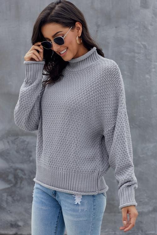 MW | MW Damenpullover in Grau, Langärmeliger Rollkragenpullover
