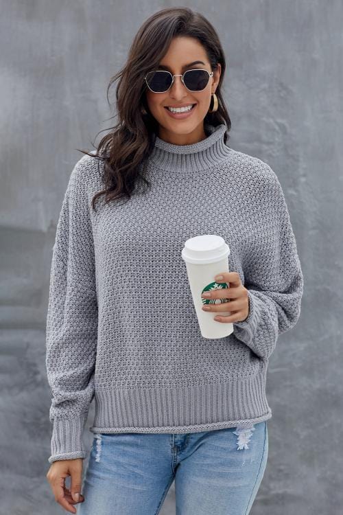 MW | MW Damenpullover in Grau, Langärmeliger Rollkragenpullover
