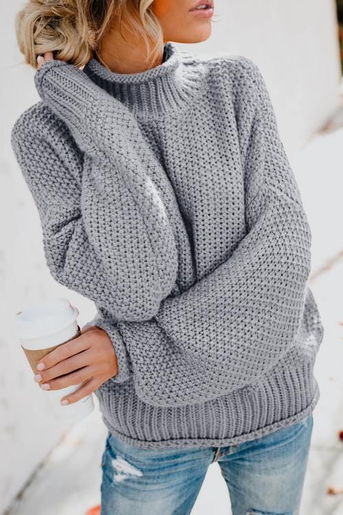 MW | MW Damenpullover in Grau, Langärmeliger Rollkragenpullover