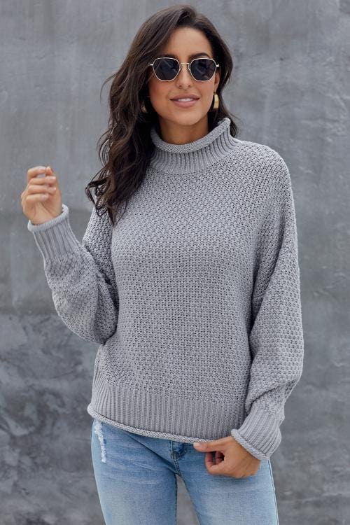 MW | MW Damenpullover in Grau, Langärmeliger Rollkragenpullover