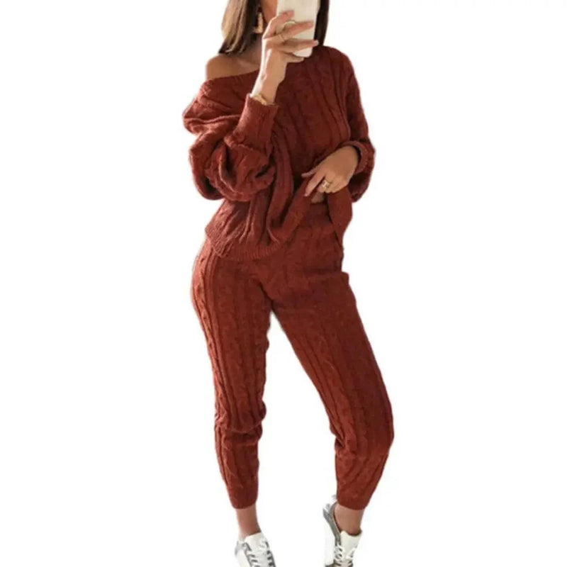 MW | MW -Damen 2-teiliger langer Strickanzug mit dickem Pullover