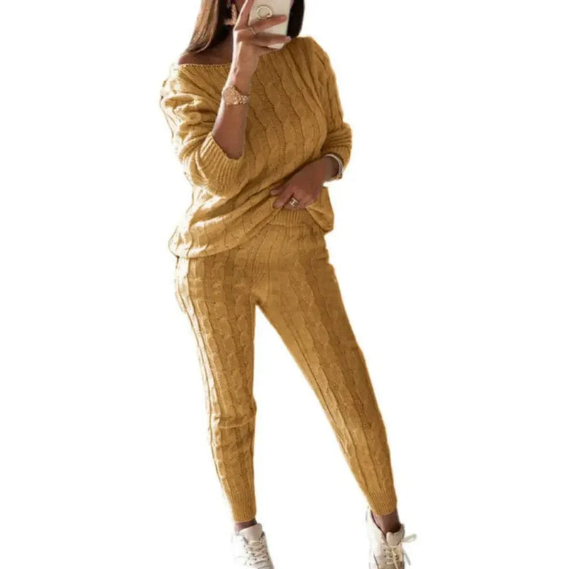 MW | MW -Damen 2-teiliger langer Strickanzug mit dickem Pullover