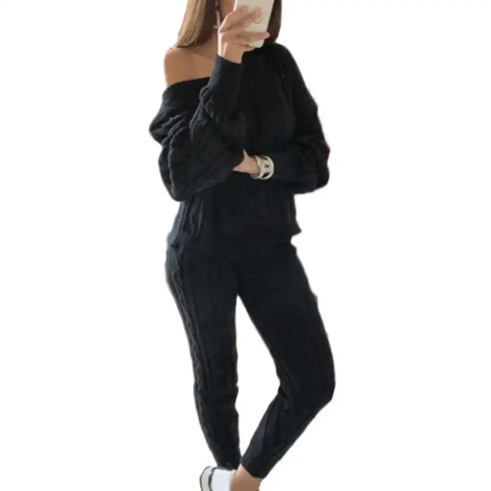 MW | MW -Damen 2-teiliger langer Strickanzug mit dickem Pullover