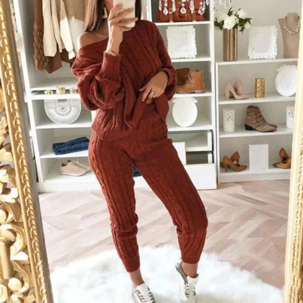 MW | MW -Damen 2-teiliger langer Strickanzug mit dickem Pullover