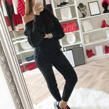 MW | MW -Damen 2-teiliger langer Strickanzug mit dickem Pullover