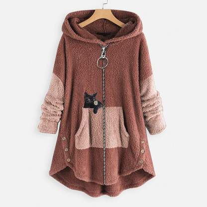 MW | Kuschelige Fleece-Kapuzenjacke mit liebenswertem Katzenprint