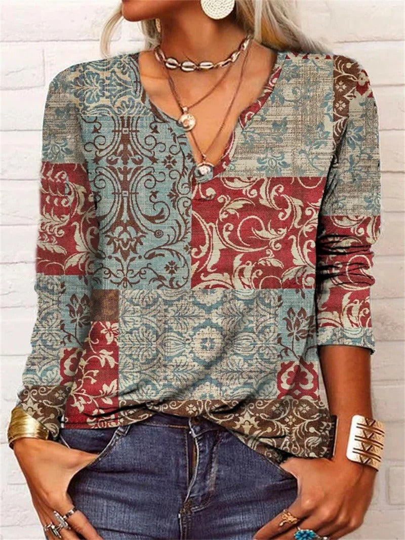 MW | langärmeliges Top mit Boho-Patchwork-Druck