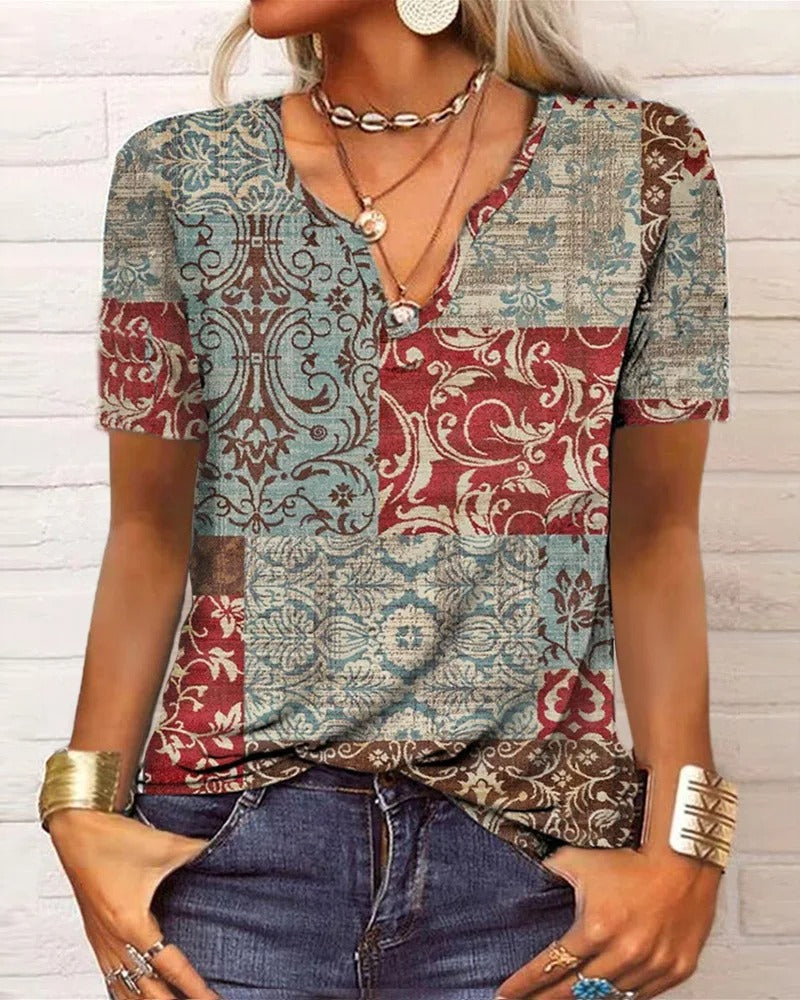 MW | langärmeliges Top mit Boho-Patchwork-Druck
