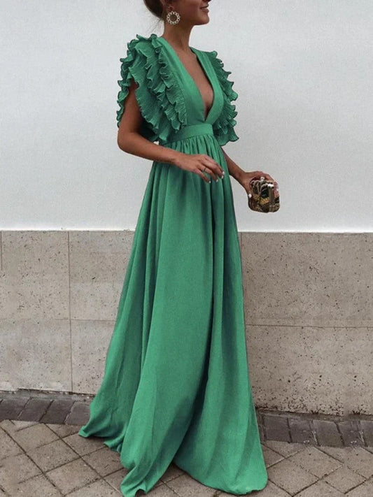 MW | Elegantes Kleid mit V-Ausschnitt und gerüschten Ärmeln
