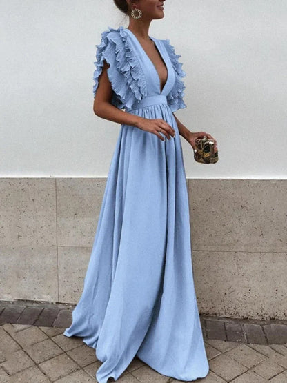 MW | Elegantes Kleid mit V-Ausschnitt und gerüschten Ärmeln