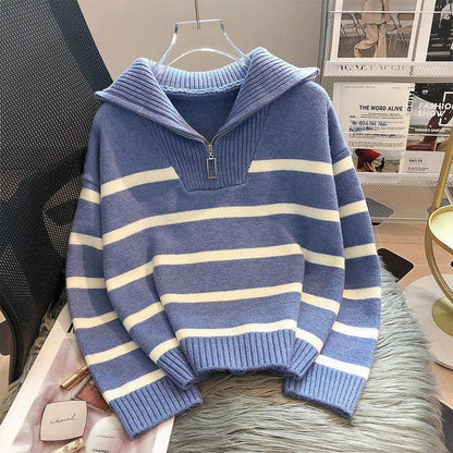 MW | Reißverschluss Gestreifter Strickpullover