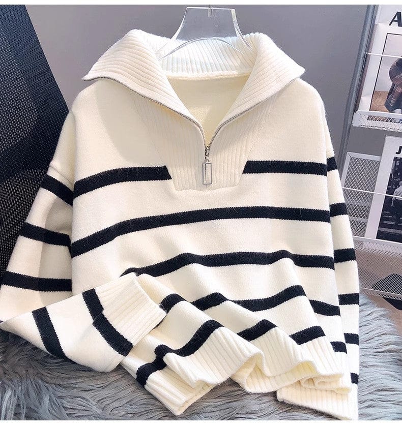 MW | Reißverschluss Gestreifter Strickpullover