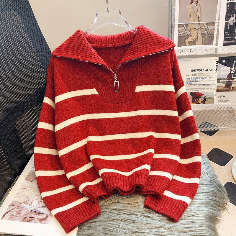 MW | Reißverschluss Gestreifter Strickpullover