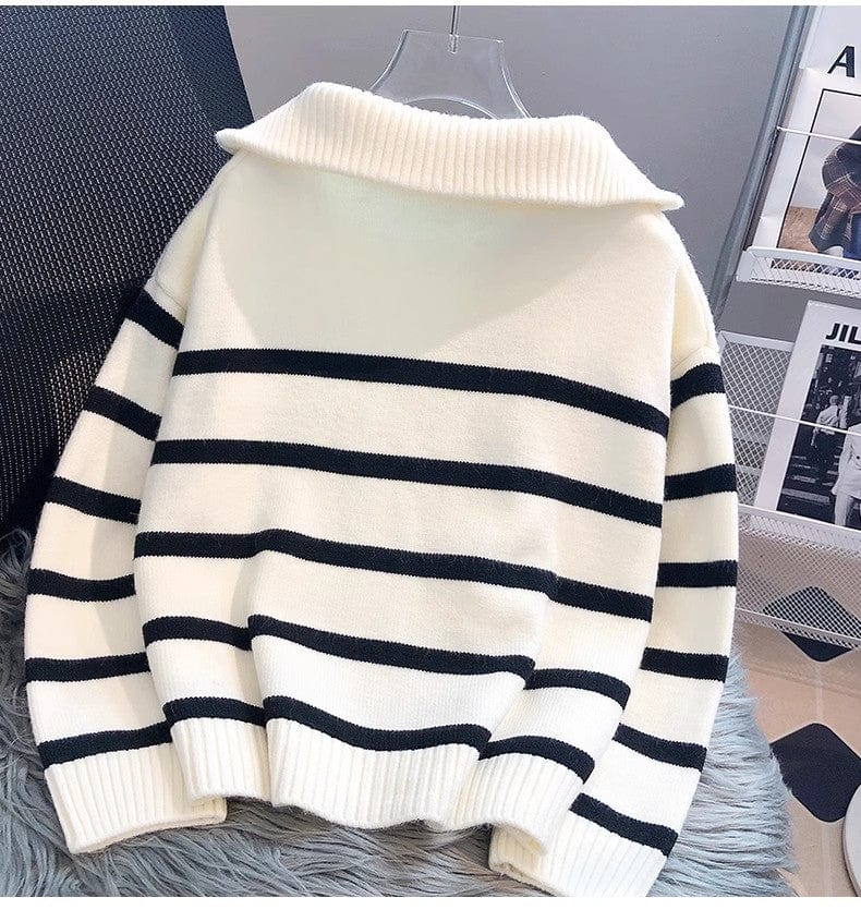 MW | Reißverschluss Gestreifter Strickpullover