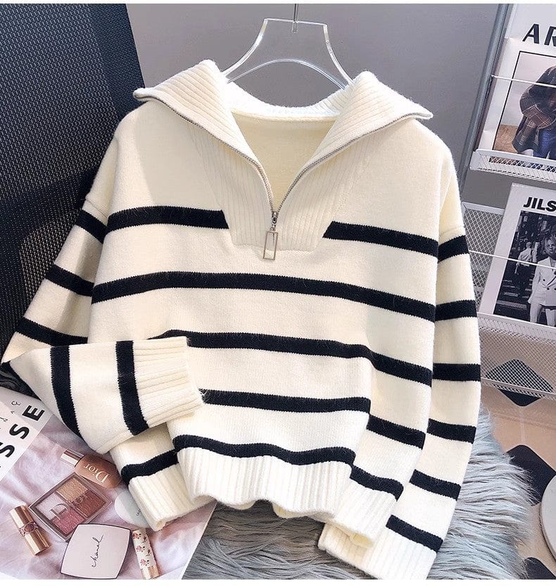 MW | Reißverschluss Gestreifter Strickpullover