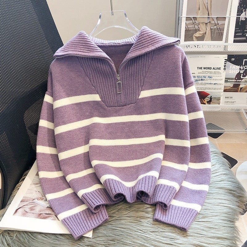 MW | Reißverschluss Gestreifter Strickpullover