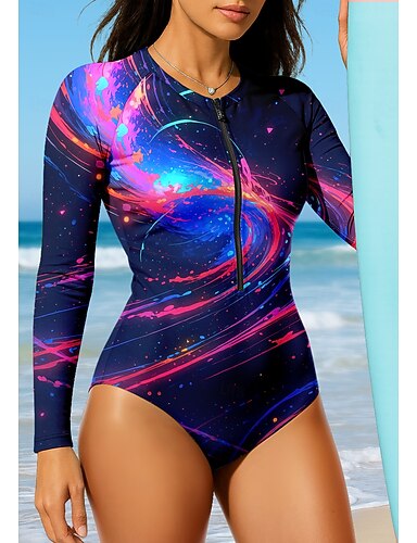 Standard Regular Rash Guard Abstract Upf50+ Uv Protection Quick Dry Long Sleeve Bodysuit Swim Shirt Surfing Canoeing Beach Summer