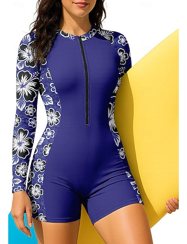 Rash Guard Bathing Suit Boyleg Zip Up Removable Pad Front Zip Uv Sun Protection Upf50+ Ultra Light (ul) Long Sleeve Swimwear Sun Shirt Surfing Beach Water Sports Summer